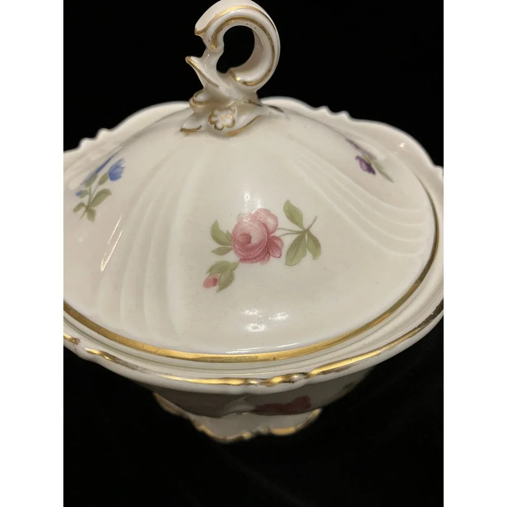 VTG Krautheim Bavarian Porcelain China Floral Sugar Bowl US Zone Germany 1940s